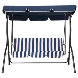 Wyld and Coco 3-Seater Patio Swing Chair Blue Striped Canopy Steel Frame - thumbnail 4