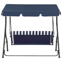 Wyld and Coco 3-Seater Patio Swing Chair Blue Striped Canopy Steel Frame - thumbnail 6