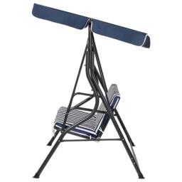 Wyld and Coco 3-Seater Patio Swing Chair Blue Striped Canopy Steel Frame - thumbnail 7
