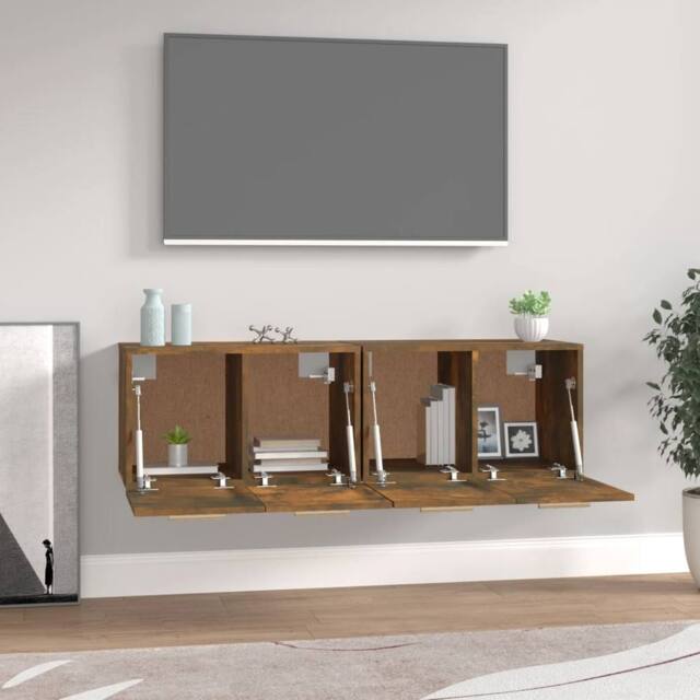 Berkfield Home Wall Cabinets 2 pcs Smoked Oak 60x36.5x35 cm Engineered Wood in Brown - image 1
