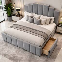 PARADISE BEDS LTD PLUSH VELVET DIVAN BED SET WITH HEADBOARD & DRAWERS in Beige - Size: King - thumbnail 4