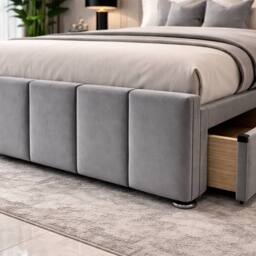 PARADISE BEDS LTD PLUSH VELVET DIVAN BED SET WITH HEADBOARD & DRAWERS in Beige - Size: King - thumbnail 3
