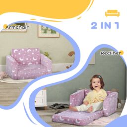 AIYAPLAY Kids Sofa Bed, Folding Toddler Armchair, Glow in The Dark in Pink - thumbnail 5