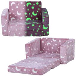 AIYAPLAY Kids Sofa Bed, Folding Toddler Armchair, Glow in The Dark in Pink - thumbnail 2