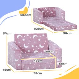 AIYAPLAY Kids Sofa Bed, Folding Toddler Armchair, Glow in The Dark in Pink - thumbnail 3