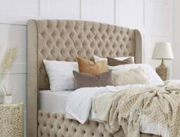 PARADISE BEDS LTD Luxury High Headboard Button Ottoman Bed Frame with Gas Lift Storage in Beige - Size: King - thumbnail 2