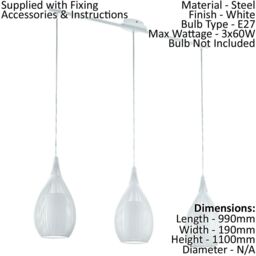 Loops Pendant Light Colour White Steel Shade White Satin Glass Steel Bulb E27 3x60W - thumbnail 2