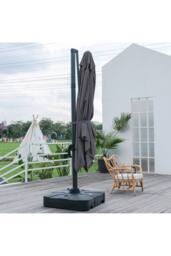 Living and Home 3m W x 3m D Large Square Canopy Rotating Outdoor Cantilever Parasol with Plastic Base in Dark Grey - thumbnail 3