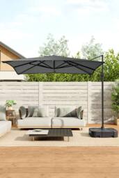 Living and Home 3m W x 3m D Large Square Canopy Rotating Outdoor Cantilever Parasol with Plastic Base in Dark Grey - thumbnail 2