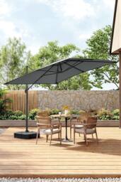 Living and Home 3m W x 3m D Large Square Canopy Rotating Outdoor Cantilever Parasol with Plastic Base in Dark Grey