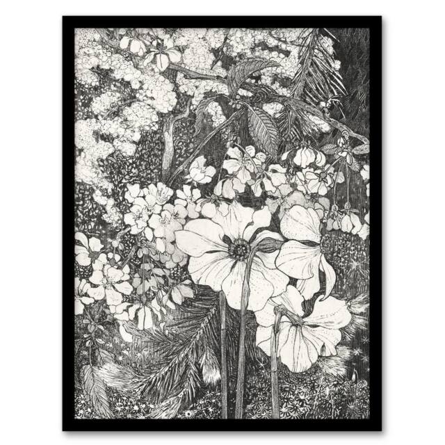 Artery8 Spring Flowers Black & White Vintage Framed Wall Art Print van Hoytema in Grey - Size: A4 - image 1