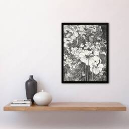Artery8 Spring Flowers Black & White Vintage Framed Wall Art Print van Hoytema in Grey - Size: A4 - thumbnail 4