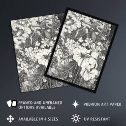 Artery8 Spring Flowers Black & White Vintage Framed Wall Art Print van Hoytema in Grey - Size: A4 - thumbnail 2