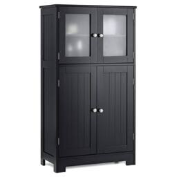Kelvenix Bathroom Floor Cabinet Freestanding Storage Cupboard in Black - thumbnail 1