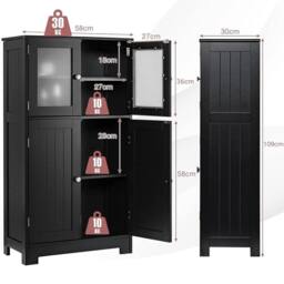 Kelvenix Bathroom Floor Cabinet Freestanding Storage Cupboard in Black - thumbnail 2