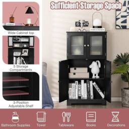 Kelvenix Bathroom Floor Cabinet Freestanding Storage Cupboard in Black - thumbnail 5