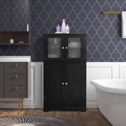 Kelvenix Bathroom Floor Cabinet Freestanding Storage Cupboard in Black - thumbnail 4