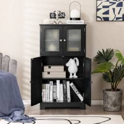 Kelvenix Bathroom Floor Cabinet Freestanding Storage Cupboard in Black - thumbnail 3