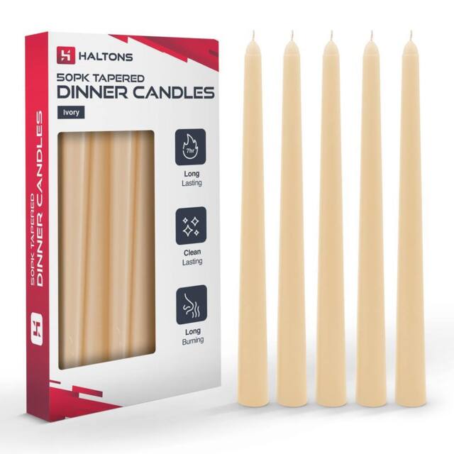Haltons Multipack of Long Tapered Candles - Unscented - 7-Hour Burn Time in Ivory - image 1