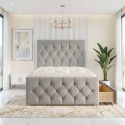 "Somnior Ziggy Velvet Divan Bed Mattress 2 Draw 54"" Headboard 22"" Footboard in Silver - Size: Single" - thumbnail 2