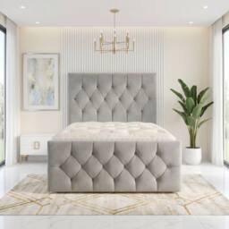 "Somnior Ziggy Velvet Divan Bed Mattress 2 Draw 54"" Headboard 22"" Footboard in Silver - Size: Single" - thumbnail 3