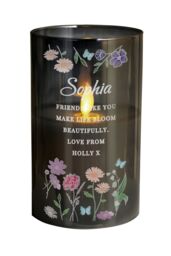Personalised Memento Company Women's Personalised Wild Flowers Smoked Glass LED Candle in Black