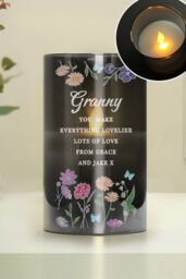Personalised Memento Company Women's Personalised Wild Flowers Smoked Glass LED Candle in Black - thumbnail 4