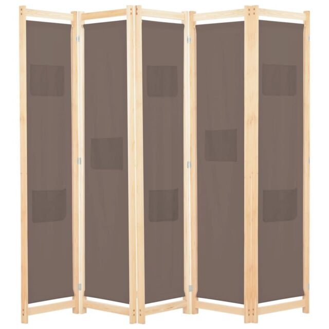 Berkfield Home 5-Panel Room Divider Brown 200x170x4 cm Fabric - Size: 200 x 170 x 4 cm - image 1