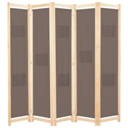 Berkfield Home 5-Panel Room Divider Brown 200x170x4 cm Fabric - Size: 200 x 170 x 4 cm - thumbnail 1