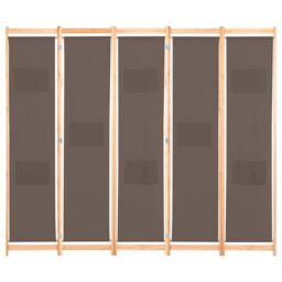 Berkfield Home 5-Panel Room Divider Brown 200x170x4 cm Fabric - Size: 200 x 170 x 4 cm - thumbnail 2