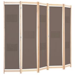 Berkfield Home 5-Panel Room Divider Brown 200x170x4 cm Fabric - Size: 200 x 170 x 4 cm - thumbnail 3