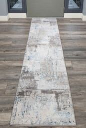 Kukoon Runner Rug Silver Blue Modern Distressed Abstract Long Hallway Rugs - Size: 60 cm x 240 cm - thumbnail 1