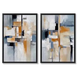 ARTZE Abstract Blue & Orange Set of 2 Art Prints in Black Frames in Navy - Size: A2 - thumbnail 2