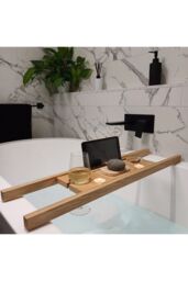 MijMoj Design Solid Oak Bath Tray Caddy 70cm in Brown - thumbnail 3
