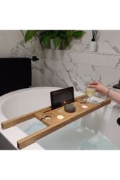MijMoj Design Solid Oak Bath Tray Caddy 70cm in Brown - thumbnail 2
