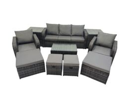 Fimous Outdoor Garden Rattan Furniture Set 9 Seater with 4 Stool 2 Side Table in Dark Grey - thumbnail 2