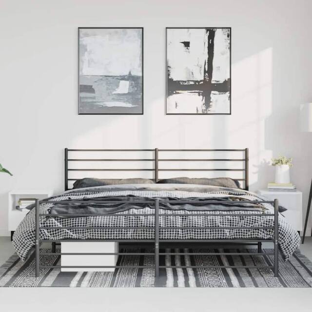 Berkfield Home Metal Bed Frame with Headboard & Footboard Black 193x203 cm - image 1