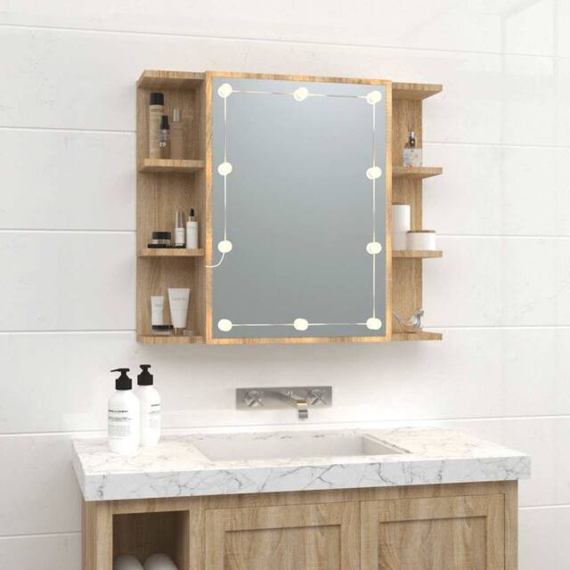 Berkfield Home Mirror Cabinet with LED Sonoma Oak 70x16.5x60 cm in Brown - image 1