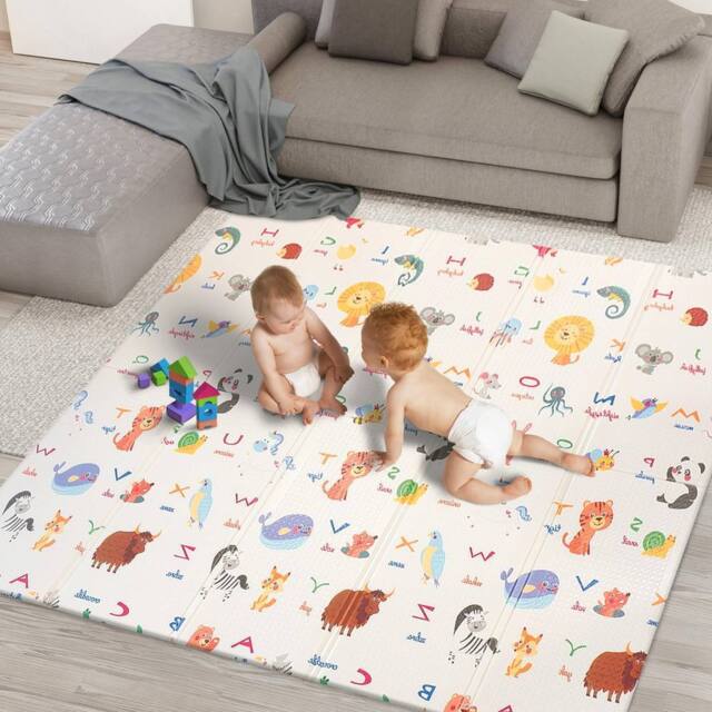 Kidoola Reversible Large Baby Play Mat, Giraffe & Road in White - Size: 200 cm x 100 cm - image 1