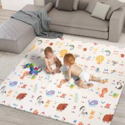 Kidoola Reversible Large Baby Play Mat, Giraffe & Road in White - Size: 200 cm x 100 cm - thumbnail 1