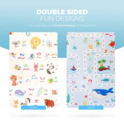 Kidoola Reversible Large Baby Play Mat, Giraffe & Road in White - Size: 200 cm x 100 cm - thumbnail 4