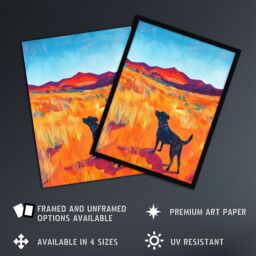 "Artery8 Black Labrador in Countryside Landscape Dog Lover Framed Art Print in Orange - Size: W12"" x H16""" - thumbnail 2