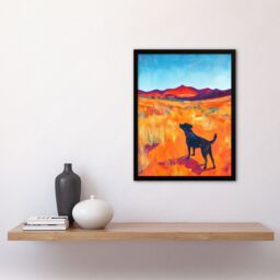 "Artery8 Black Labrador in Countryside Landscape Dog Lover Framed Art Print in Orange - Size: W12"" x H16""" - thumbnail 4