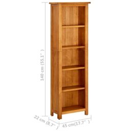 Berkfield Home 5-Tier Bookcase 45x22x140 cm Solid Oak Wood in Brown - Size: 45 x 22 x 140 cm - thumbnail 6
