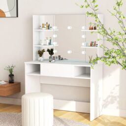 Berkfield Home Makeup Table with LED Lights 100x40x135 cm MDF White - Size: 100 x 40 x 135 cm - thumbnail 1