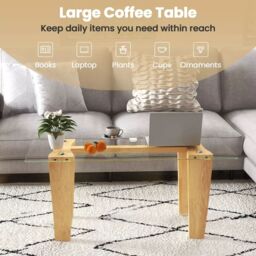 Costway Rectangle Coffee Table Modern Tempered Glass Top Accent Table Sofa Center Table in Natural - thumbnail 3