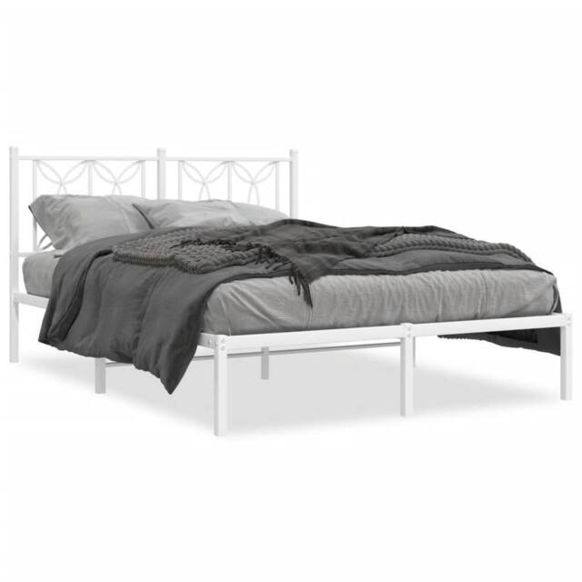 Berkfield Home Metal Bed Frame without Mattress with Headboard White 140x190cm - Size: 140x190 cm - image 1