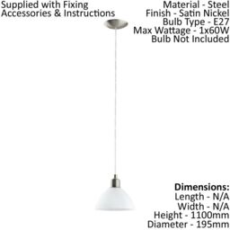 Loops Pendant Light Colour Satin Nickel Shade White Glass Alabaster Bulb E27 1x60W in Metallics - thumbnail 2