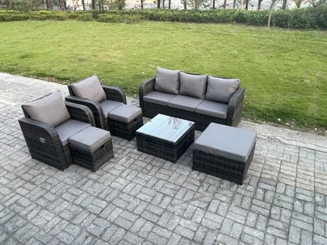 Fimous Garden Furniture Sets Wicker Rattan Furniture Patio Sofa Sets with Reclining Chair Dark Grey Mixed - image 1