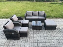 Fimous Garden Furniture Sets Wicker Rattan Furniture Patio Sofa Sets with Reclining Chair Dark Grey Mixed - thumbnail 2
